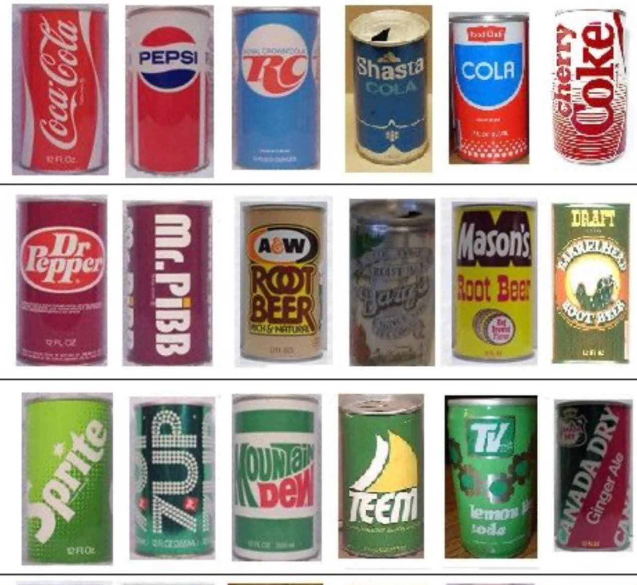 CocaCola Dr Pepper 820 Sprite Pro Mr.PiBB Zup Pepsi Rc Shasta Cola bota Cola A&W Root Rease In Mason's Beer B Root Beer Ch & Natural Tat veid Key Moun De Teem Tv lemon sode Cherry Coke Draft Canada Dry Ginger Ale Ca